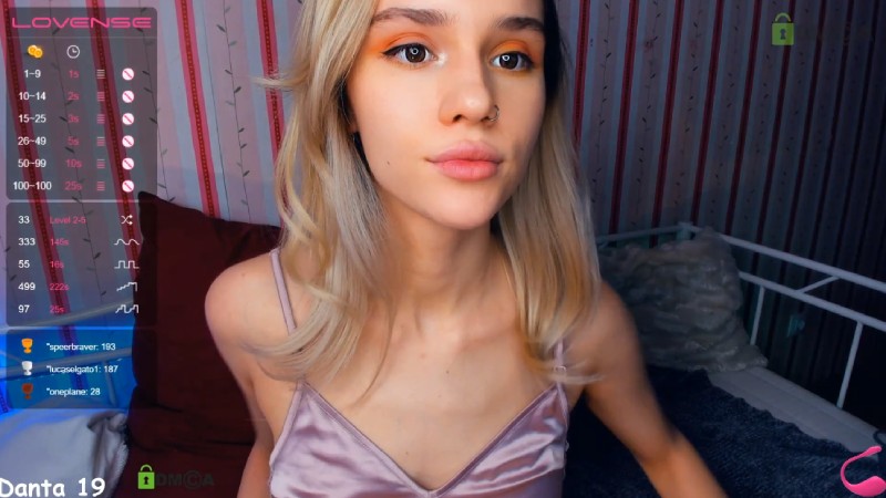 Beautiful Russian girl with big lips Danta teases in underwear on her webcam